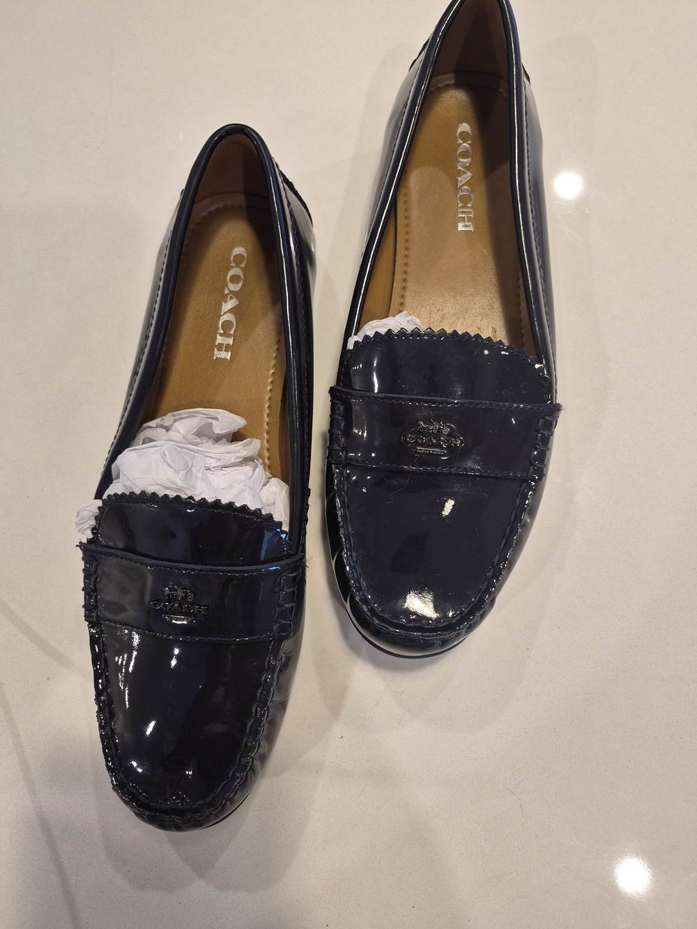 Coach Women's Navy Patent Leather Penny Loafers Size 9.5